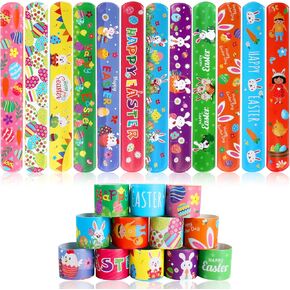 48 PCS Easter Slap Bracelets Toys for Kids Boys Girls Toddlers Easter Basket Stuffers Egg Fillers Gifts Party Favors