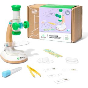 Kiwico Kids Microscope Kit للأعمار من 5 إلى 8 سنوات | 100x-1200x التكبير ، عدسة تكبير سهلة ، مصباح LED | مجموعة تجربة علمية مع أدوات بيولوجيا الأطفال | لعبة STEM التعليمية للبنين والبنات ، حزمة واحدة