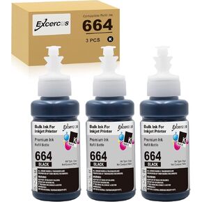 3 Pack 70mL استبدال زجاجة الحبر المتوافقة مع Epson 774 664 T774 T664 العمل مع ET-2650 ET-16500 ET-4500 ET-2550 ET-3600 ET-2600 ET-4550 (3Black)