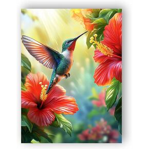 Wergund Diamond Art Hummingbird ، مجموعات فن الماس للبالغين زهرة الطيور ، اللوحة الماسية الكاملة الحفر الكريستانية التريسي عبر غرزة الفنون الحرف القماشية ديكور هدية 12x16inch/30x40 سم -9