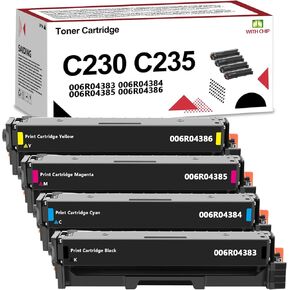 C230 C235 Toner Cartridge with New Chip 006R04383 006R04384 006R04385 006R04386 Replacement Xerox C230DNI C235DN Printer(Black Cyan Magenta Yellow,4-Pack)