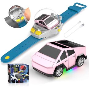 YUZ MINI جهاز التحكم عن بُعد سيارة ساعة مشاهدة مع مصابيح LED ، 2.4G RC CARS لعبة سيارة مشاهدة USB شحن يدوي مراقبة سيارة RC CAR للأطفال الفتيات لعيد الميلاد هدايا عطلة عيد الميلاد ، والوردي