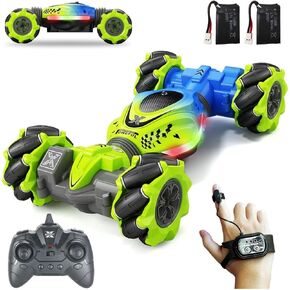 Hobzee 4WD RC STUNT CAR للأطفال - استشعار الإيماءات ، 360 درجة ، الأضواء والموسيقى ، لعبة الانجراف على الطرق الوعرة ، الأخضر
