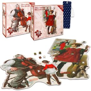 Norman Rockwell Puzzle - Puzzle 750 قطعة حزمة مجموعة الكبار مع 2 Norman Rockwell 750 قطعة الألغاز بانوراما ومرجعية | بانوراما الألغاز 750 قطعة