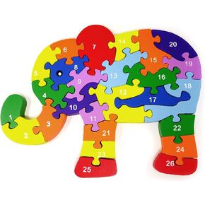 Honbay Colorful Wooden Elephant Jigsaw Puzzle for Kids Aged 3-7 (Letters and Numbers)