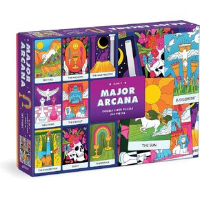 Galison Major Arcana 500 قطعة مزدوجة من جانب Galison - يسلط الضوء على بطاقات التارو التي تمثل دروس ومواضيع الحياة ، والقطع السميكة والقوية ، والنشاط العائلي الصعب ، وفكرة هدية رائعة