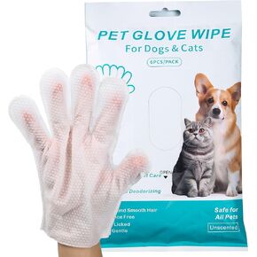 Pet Glove Wipes for Dogs Cats, Extra Thick Hypoallergenic Dog Dry Cleaning Bath Gloves Wipes Deodorizing for Paws/Butt/Teeth/Ear/Eye, Cat Grooming Glove Wipes for Daily Care Traveling(12pcs/2pack)