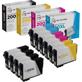 LD Products Reductured Reductured for Epson 200XL Ink Catridges 200 XL High Hivel for XP-200 ، XP-300 ، XP-310 ، XP-400 ، WF-2520 ، WF-2530 ، WF-2540 (4 أسود ، سايان ، 2 Magenta ، 2 صفر ، 10 عبوات)