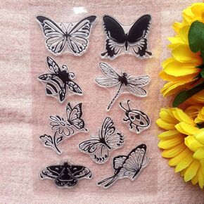 PLESIU GAWEI Insect Butterfly Bee Dragonfly Clear Stamps for Card Making and DIY Scrapbooking Transparent Stamps Silicone Stamps Photo Album