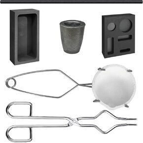 Nelyrho 8PCS Metal Foundry Kit – Ingot Molds, Stir Rods, Quartz & Graphite Crucible, Tongs for Gold, Silver, and Aluminum Refining