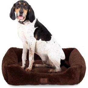 سرير حيوان أليف American Kennel Club مع مدخل منخفض البارز-سرير كلب فخم للسلالات المتوسطة تصل إلى 50 رطلاً ، سريرًا قابلاً للغسل فائق النعومة مع قاع غير متين ، حشوة عالية العالية متينة ، بني