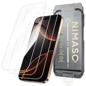 واقي شاشة NIMASO لهاتف iPhone 16 Pro، 3 عبوات من أفلام الزجاج المقسى، إزالة الغبار سهلة التركيب، إطار دليل مقاوم للصدمات ومضاد لبصمات الأصابع متوافق مع iPhone 16 Pro (6.3 بوصة)