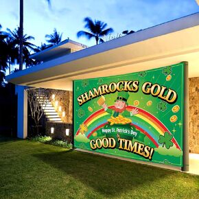St. Patrick's Day Banner | Shamrock & Leprechaun Irish Party Decorations | Green & Gold Holiday Decor for Home, Bar, or Parade