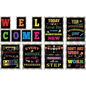13 PCS Classroom Banner Decoration أسود ملصق ملون ملصق العودة إلى لافتة المدرسة إيجابية علامة ملهمة للمعلم روضة الأطفال الابتدائية نشرة مجلس الإدارة الدافع