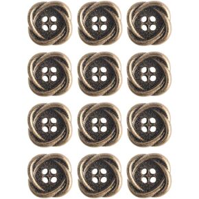 Mibo Buttons & Accessories 12pcs ABS Metal Plated Button - 4 Hole - Interlocking Oval Ring Design - 24L(15mm) - Antique Brass