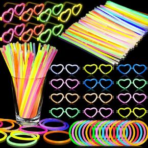 120pack توهج في الحفل المظلم ، نظارات التوهج مع 100 8 "العصي توهج بالجملة والموصلات ، 20 نظارة وضع 20 نظارات القلب Glow 60 سوار التوهج ، 8" Glowstick Neon Glow Toys for Kids & Come