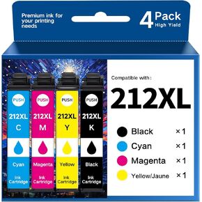 212XL Ink Cartridges Combo Pack 4 Remanufactured for Epson 212 XL Ink Cartridges for Epson Printer WF-2850 WF-2830 XP-4105 XP-4100 (4 Pack)