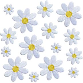 15pcs daisy flower الحديد على بقع 3 أحجام ، بقع التطريز لطيف للبنات القبعات القبعات جاكيتات جينز ديي