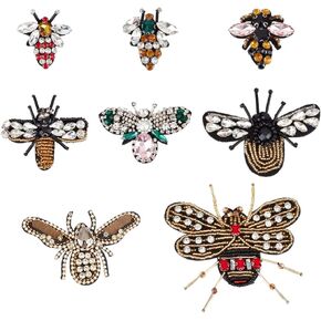 Nbeads 8 PCS Bee Beeded Patches ، 8 Styles Rhinestone Patches Beaded Sele على تصحيحات تصحيحات Crystal Bededed Severiques تصحيحات راينستون لفرط الجينز أطباق حقيبة اليد المزخرفة مشاريع DIY