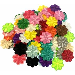 RayLineDo® 100PCS Assorted Color Small Flower Patch Stickers Embroidery Badge Iron On Applique Patch for Bags Jackets Tablecloth Bedsheets