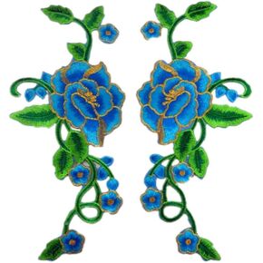 1 Set Peony Rose Embroidered Flower Patches with Gold Trimming Sew Iron on Floral Applique Motif (Rose)