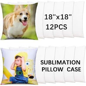 OKBA 12 pcs Sublimation Blanks Pillow Cases 18"x 18" White Cushion Covers Pillow Covers Heat Transfer DIY Custom Picture Pillow Covers Glossy Satin