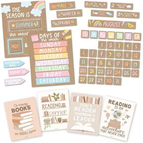 Hadley Designs 1 مجموعات ألواح Bulletin Contlull Set ، 6 ملصقات للقراءة لزخارف المكتبات ، التقويم المدرسي وديكور ركن القراءة للفصول الدراسية