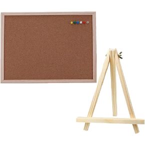 NUOBESTY Cork Bulletin Board Meassge Cork Board Mini Wood Display Easel for Home Office Notice Photo Display with Board Stand
