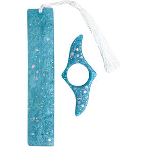 High Quality Resin Bookmark with Tassel - Handcrafted and Durable - Perfect Gift for Book Lovers - Made in The USA - Marble Swirl or Glitter (Aqua Glitter)