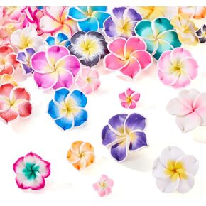 cheriswelry 50pcs المصنوعة يدويًا البوليمر الطين 3D بلومريا فاصل زهرة الفضاء فضفاضة حبات الأزهار الملونة من 15-35 مم للازداد قرط القلادة المجوهرات صنع الإمدادات