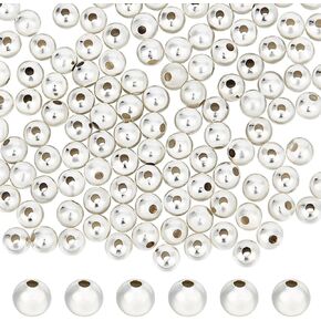 Beebeecraft 1 Box 150Pcs 5mm Spacer Beads 925 Sterling Silver Plated Smooth Round Large Hole Loose Ball Beads for Jewellery Making Bracelets Necklace Hole 1.4mm
