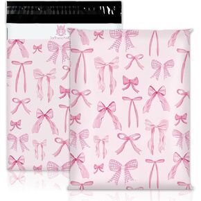 100Pcs Pink Bow Poly Mailers 10 x 13 Inch Coquette Bowknot Packaging Bags Self Seal Mailing Envelope Bags for Small Business Clothing
