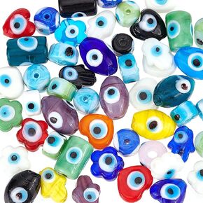 Ph Pandahall 50pcs Evil Eark Handmade Lampwork Beads ، حبات موصل سوار حرفة للأساور DIY ، الأقراط ، صنع المجوهرات القلادة ، مزيج الألوان
