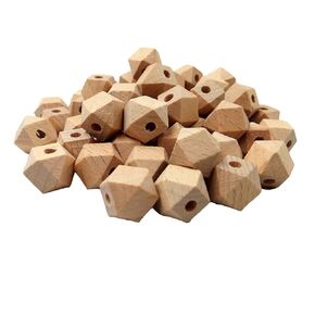 Arakierst 100pcs Faceted Beech Wood Geometric Hexagon Bead 14mm Unfinished Natural Polygon Hexagonal Wooden Beads for DIY Crafts