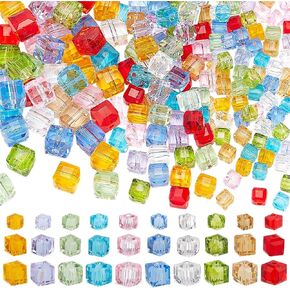 PH Pandahall 300pcs Crystal Glass Cube الخرز 10 ألوان الشفافية حبات مربعة 4/6/7 ملم حبات ملونة ملونة من الخرز فضفاضة لسرور القلادة حلق المجوهرات DIY صنع الإمدادات