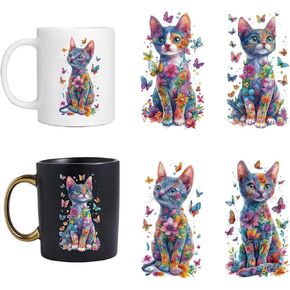 4pcs Cat Print Floral UV DTF Cup Wraps Winter DTF Transfer Transfer Transfer Transfer Faterproof Forms Cups Furniture Craft Diy ， فرك على ملصقات النقل لزجاجة ماء DIY.