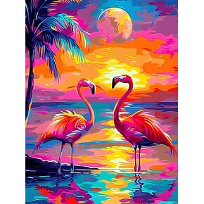 Hmdiimge Sunset Flamingos Funny Diamond Painting Kit للبالغين DIY الحفر الكامل الماسي فن Flamingo 5D Diamonds Dots Kits Painting For Decor