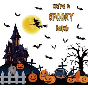 Pasimy 48 PCS Halloween Classroom Bulletin Decorations 3D Halloween Bat Scary Castle Pumpkin Tree Cutouts نحن ديكور دفعي للعطلات