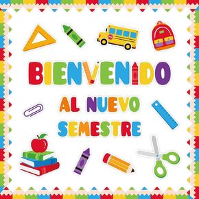 Spanish Bulletin Board Paper Stickers Set 54PCS Bienvenidos Spanish Back to School First Day of School Backdrop Spanish Posters Bilingual Classroom Decoration Ideas Wall Decor School Supplies