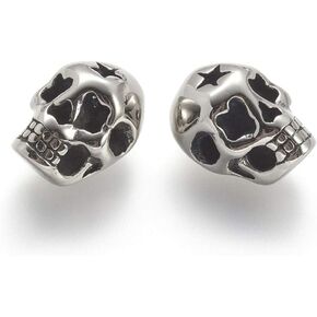 Pandahall 10Pcs Stainless Steel Skull Head Spacer Beads 14x9.5x9mm Halloween Skeleton Loose Beads Antique Silver Skull Beads for Necklace Bracelet Jewelry Making