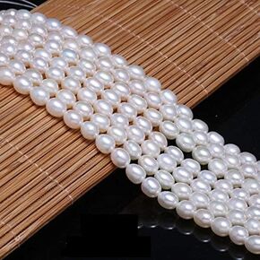حبات اللؤلؤ الطبيعية البيضاوي الطبيعية البيضاوي المزروعة بيضاء بيضاء الخرز الفضفاضة مستوى الجودة AAA لقلادة سحر المجوهرات كهدية 5-6 مم 14.2 بوصة (2 خيوط)