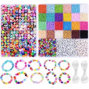 1000pcs حبات الطين بالإضافة إلى 10680pcs بذرة الزجاج بذرة بذرة طقم صنع مجموعة سحر قلب فاكهة لطيفة