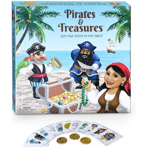 Pirates & Treasures Fun Board Games for Kids Ages 5 & Up - Easy-to-Learn, Family Games for Game Night - Fun w/Pirate Games for Kids Treasure Hunt & Action Cards - Gifts for Teenage Boys & Girls