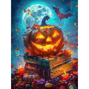 SKRYUIE 5D Pumpkin Diamond Painting Kits - DIY Diamond Art Kits for Adults Halloween, Full Round Drill - Crystal Cross Stitch - Adults Craft for Wall & Office Decor - 12x16 Inch
