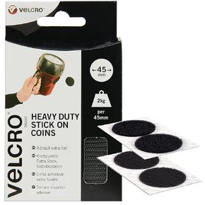 VELCRO Brand 45mm Black Heavy-Duty Stick On Coins 6 Set. Hook and Loop Self Adhesive Heavy Duty Stickers for Outdoor & Indoor Use. Home, Office, & Garage Organising Solution