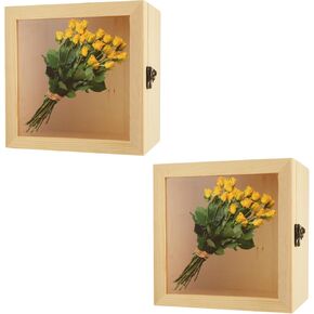 2 PCS صندوق ظل خشبي ، صندوق عرض خشب غير مكتمل مع أعلى أكريليك وغطاء مفصلي ، صندوق حرفة خشبي لتخزين الحرف اليدوية ، رسم DIY ، عرض المجوهرات