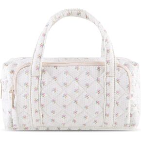 Lushandy Cute Pencil Pouch Aesthetic Pencil Case Large Pencil Box with Compartments College School Floral Quilted Pen Bag