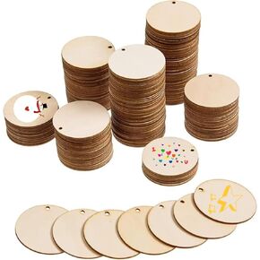 200pcs Round Wooden Chips, 2 Inch DIY Wood Christmas Ornaments Unfinished Predrilled Wooden Slices Circles Blank Round Wood Discs for DIY Art Crafts Christmas Decorations.