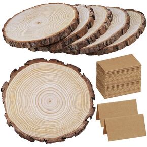 6 PCS 8 "-11" شريحات خشبية طبيعية كبيرة مع شرائح خشب الصنوبر اللحاء مع حصيرة طاولة خشبية مع 50 PCS Kraft Plan
