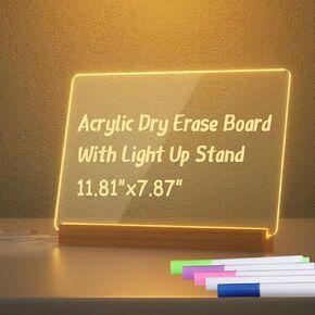 لوحة رسائل LED ، 11.8 × 7.8 بوصة ، لوحة كتابة أكريليك تضيء للمكتب المنزلي